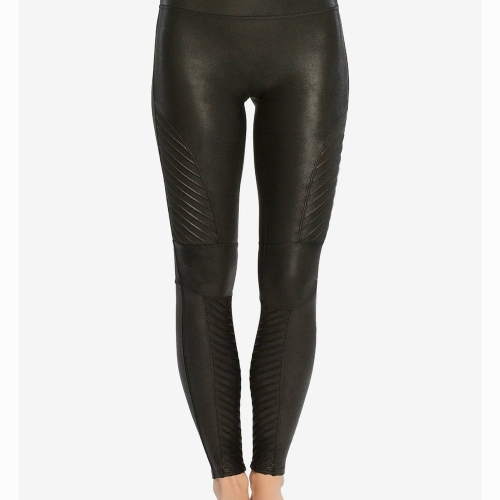 SPANX Faux Leather Moto Leggings in Black
